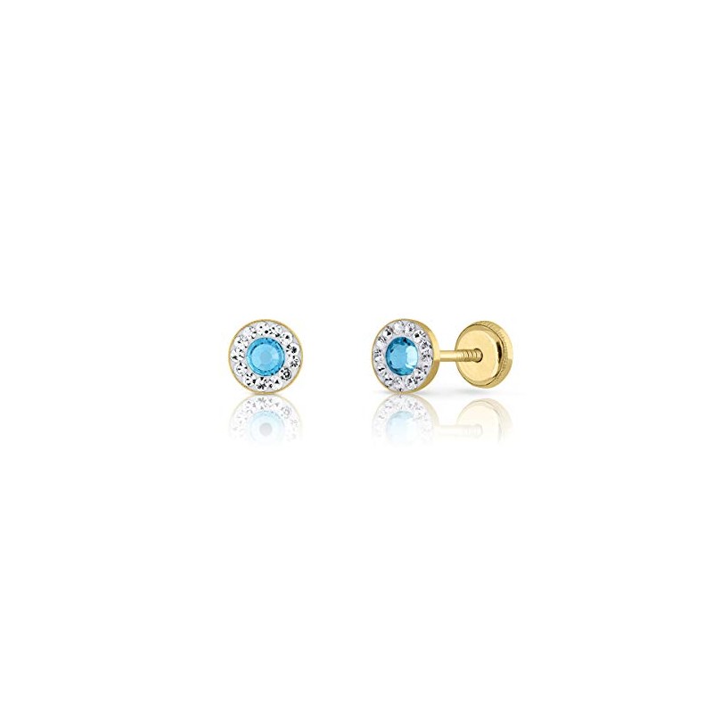 Pendientes de Bebe/Niña/mujer oro 18kts con piedras y centro color azul