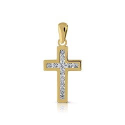 Colgante cruz con piedras de oro de ley certificado, niña o mujer, Diseño ROMA, con circones engastadas de calidad. Medida de la