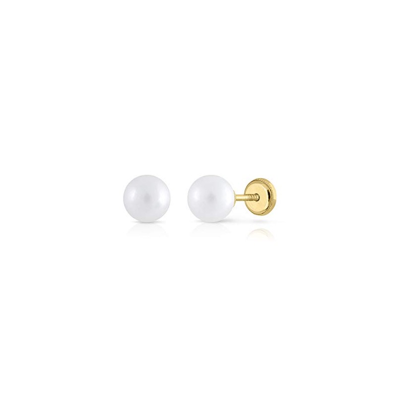 Pendientes oro de ley con perla cultivada natural de 3-4-5-6-7-8-9-10 milímetros, con cierre de presión o rosca de seguridad. El