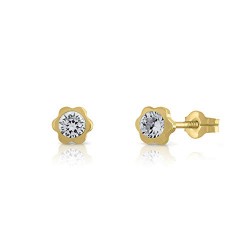 Pendientes de Bebe/Niña oro de ley diseño margarita con piedra de 3-4-5,con cierre de presión rosca, elija el suyo. (4 MM - PRES