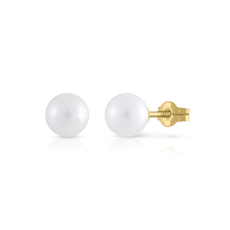 Pendientes oro de ley con perla cultivada natural de 3-4-5-6-7-8-9-10 milímetros, con cierre de presión