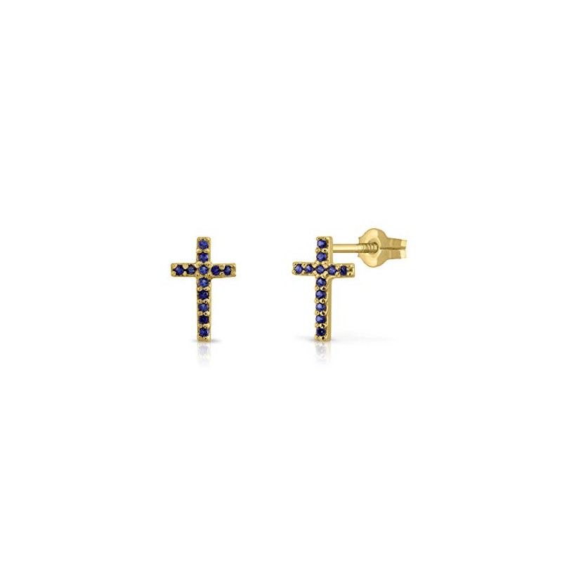 Pendientes oro 18 k,niña o mujer, modelo cruz con circones engastado de calidad. Medida de la joya 9 x 6 mm. Con cierre de presi