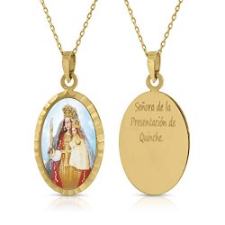 ROSA DI MANUEL Cadena Collar en Oro 18 k, Mujer o niña Medalla comunión, imágenes Vírgenes. Medida 12 x 18 milímetros. Cadena de