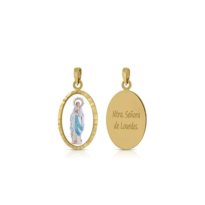 ROSA DI MANUEL Medalla Virgen comunión en Oro 18 k,para Mujer, niña Unisex. Medida 12 x 18 milímetros. Elija la suya.Pilar, Roci