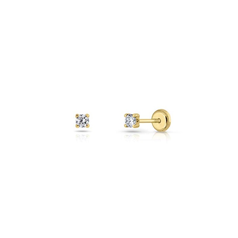 Pendientes oro 18k, bebe recién nacida, niña o mujer, diseño garra de 4 patillas con circon de 2-2.5 - 3-3.5 - 4-5 - 6 mm en ros