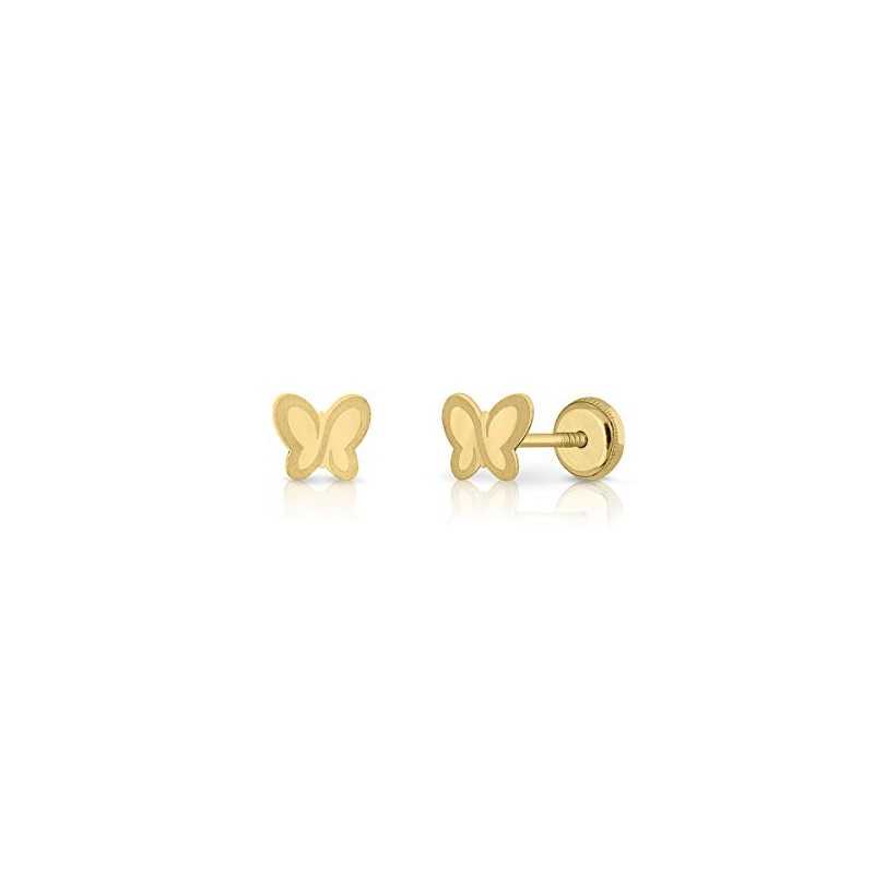 Pendientes oro 18k, para bebe recién nacida, niña o mujer diseño mariposa ideal para recién nacida. Con cierre de rosca de pre